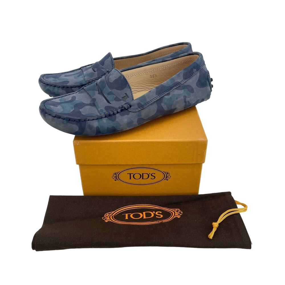 Tods Blue Camo Suede Loafer Moc Driving Shoes US 6.5 - EU 36.5